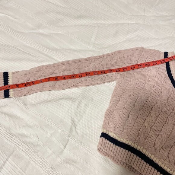 Cropped Cable Knit V-Neck Sweater Pink Navy - XS - Picture 12 of 12